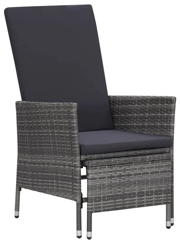 310230 vidaXL Cadeira de jardim reclinável com almofadões vime PE cinzento