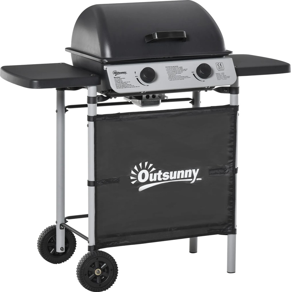 Outsunny Churrasqueira a Gás com Tampa Queimadores de 5,6Kw BBQ e Rodas 104x49x99 cm | Aosom Portugal