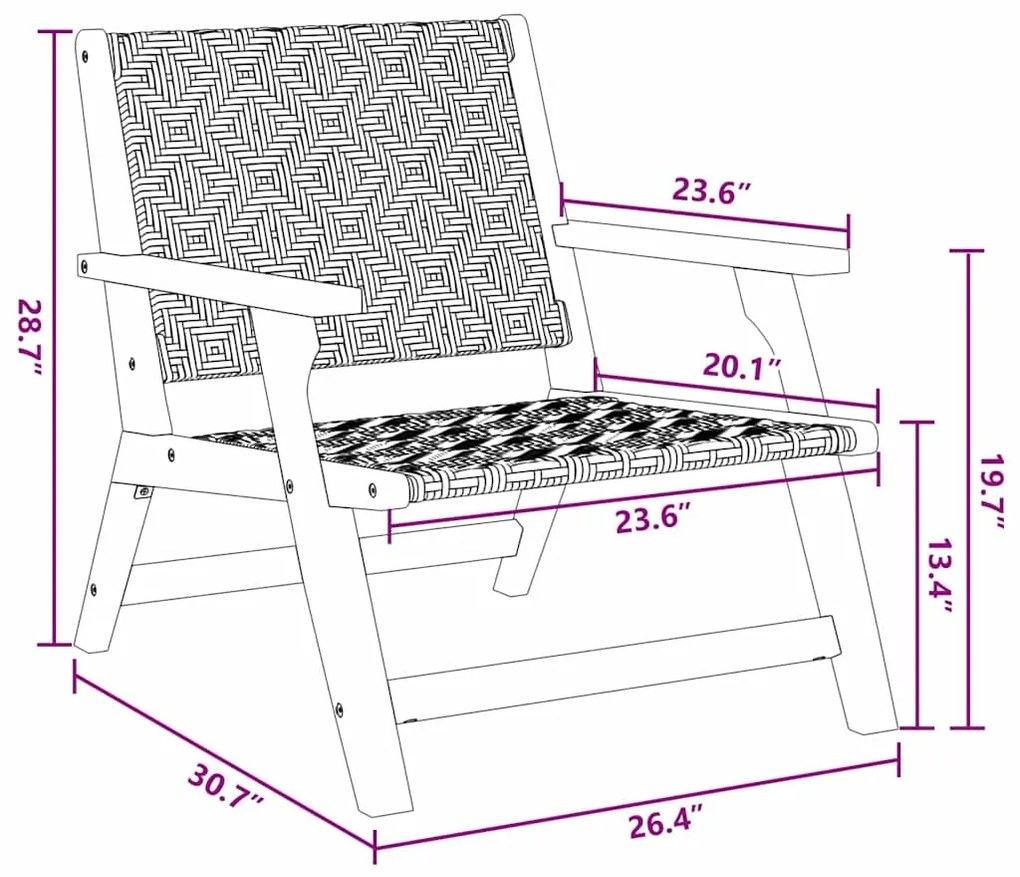 Conjunto de Cadeiras de Jardim com Mesa - 5 Peças, Preto e Branco, Mad