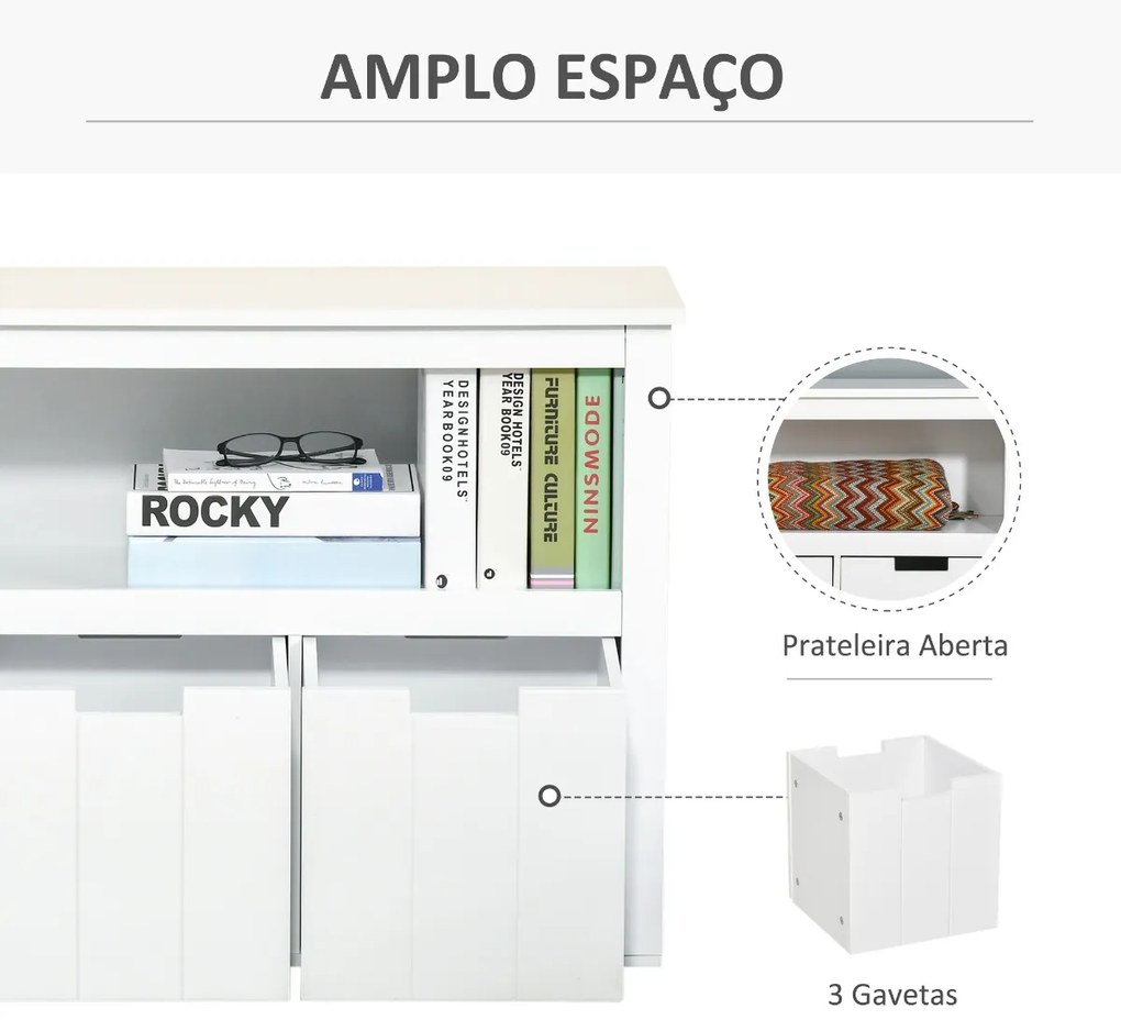 Aparador de Sala de Estar Armário Auxiliar de Armazenamento Moderno com Prateleira Aberta e 3 Gavetas para Dormitório Sala de Estar 102x33x61,5cm Bran