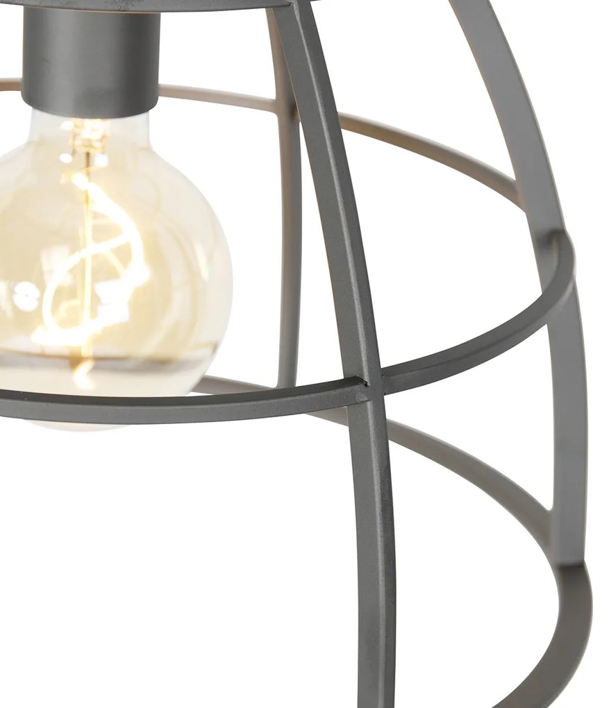 Candeeiro de suspensão industrial cinzento escuro com madeira 34 cm - Arthur
