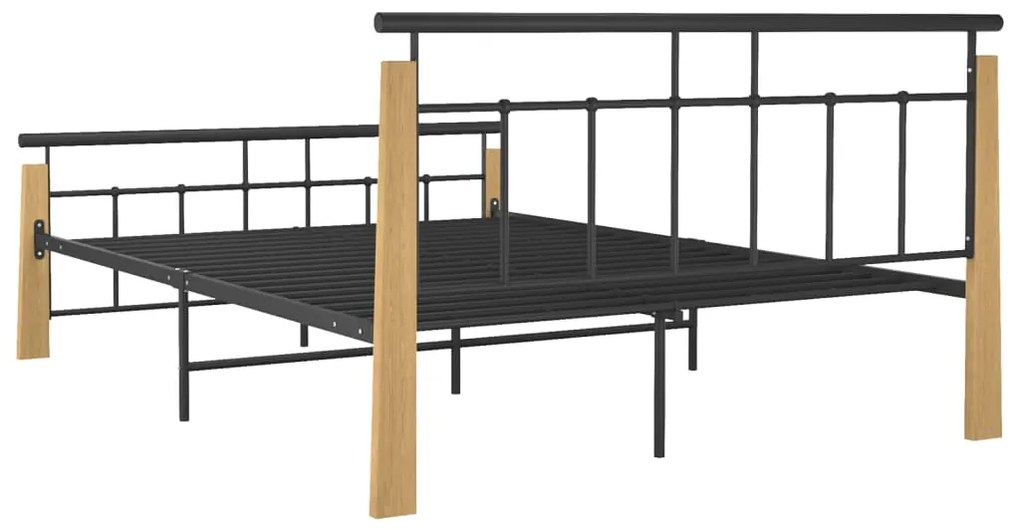 Estrutura de cama 140x200 cm metal/madeira de carvalho maciça