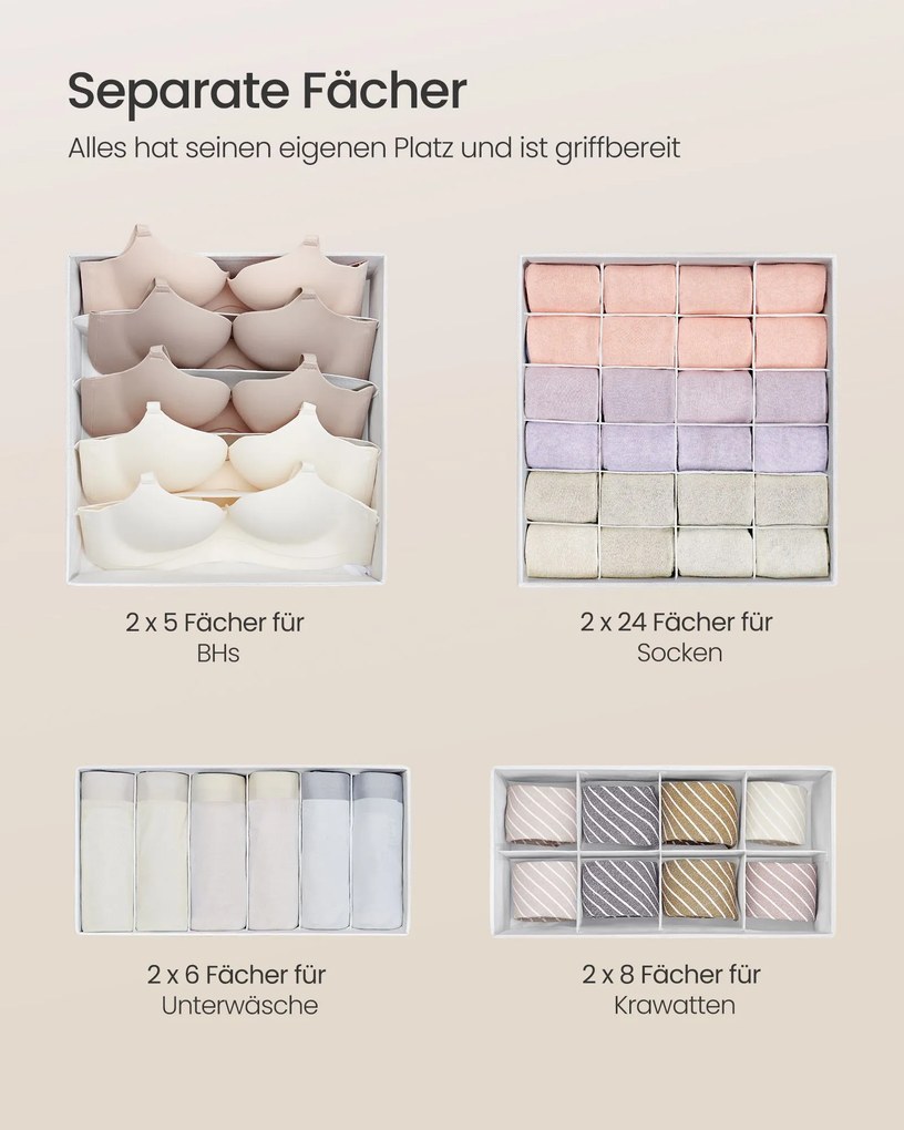 Conjunto de 8 organizadores guarda roupa, gavetas de roupa interior, branco