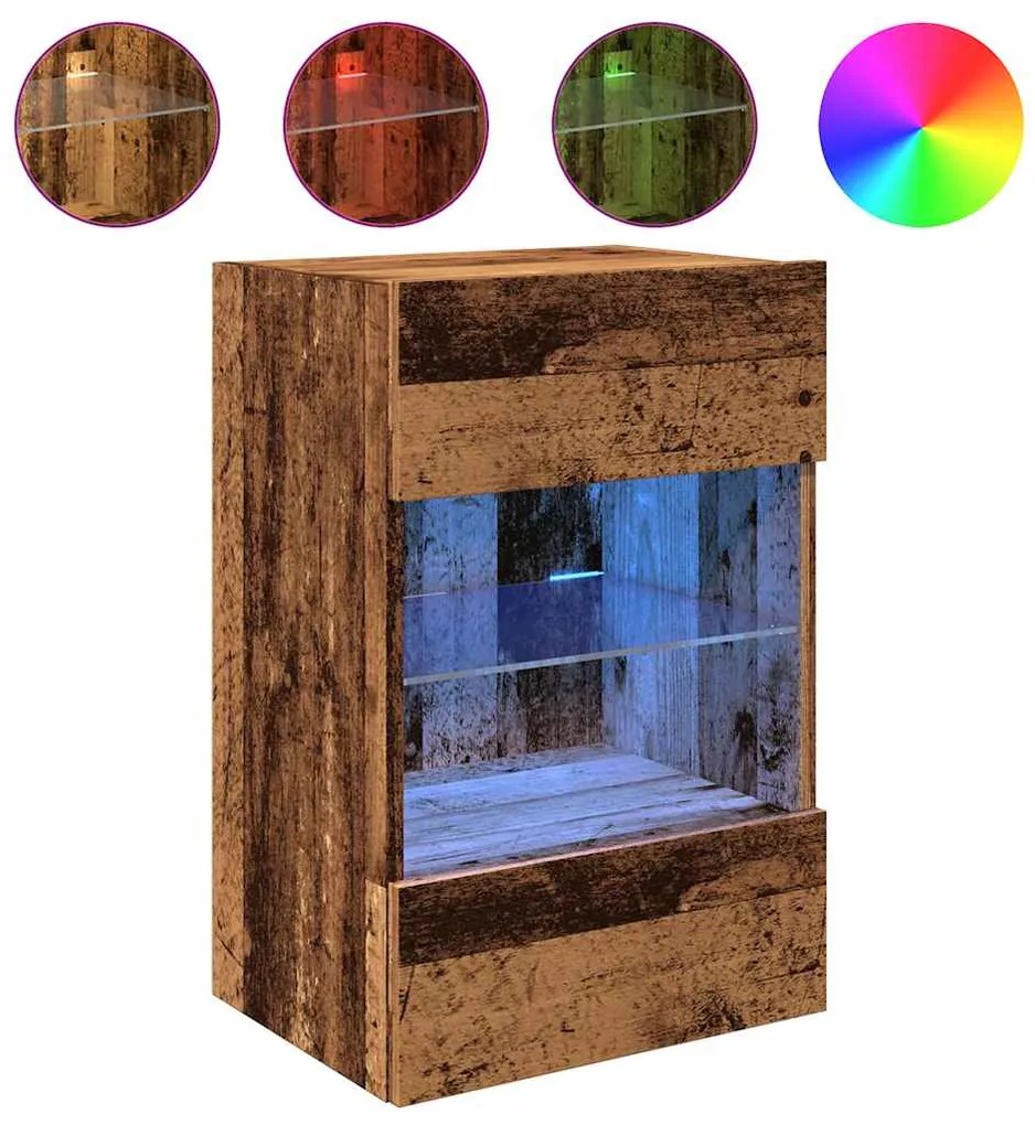 Armários de parede com luzes LED para TV 2 pcs 40x30x60,5 cm madeira v