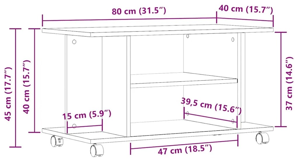 Móvel de TV com rodas 80x40x45 cm deriv. madeira madeira velha