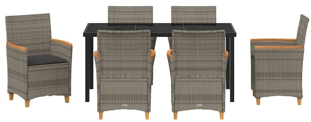 Conjunto de Jantar de Jardim com 7 Peças e Almofadas Cinza em Rattan