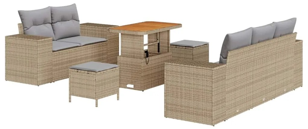 Conjunto de Sofás de Jardim vidaXL 8 Peças com Almofadas Bege Rattan A