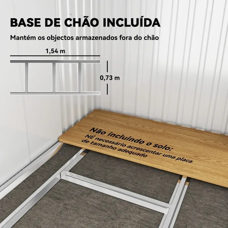 Abrigo de Jardim Exterior 2 m² 195x122x181,5 cm Abrigo Metálico com Base SEM CHÃO 2 Portas de Correr Janelas Cinza Claro