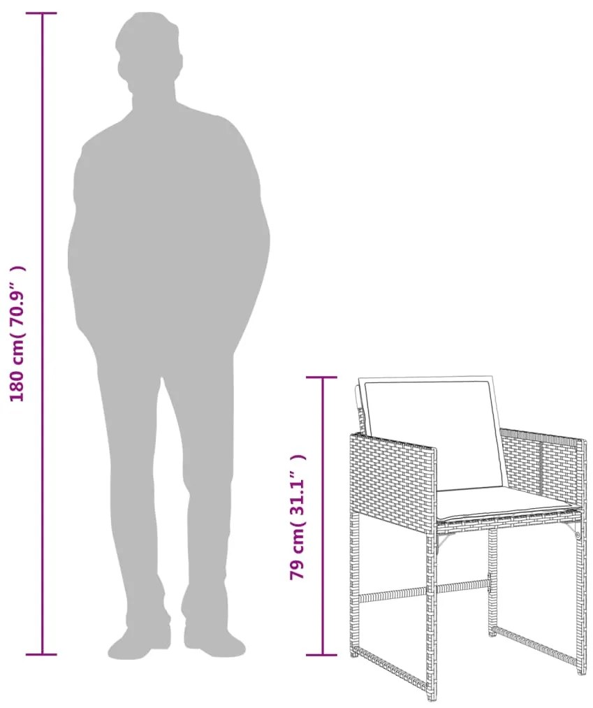 9 pcs conjunto de jantar p/ jardim c/ almofadões vime PE cinza