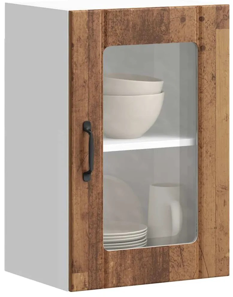 vidaXL Armário de parede de cozinha porta vidro Lucca madeira velha