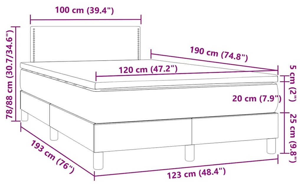 Cama box spring colchão e LED 120x190 cm couro artificial preto