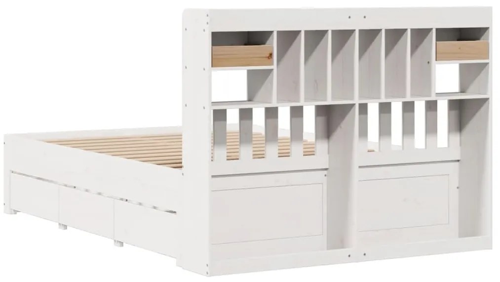 Cama com estante sem colchão 140x190 cm pinho maciço branco