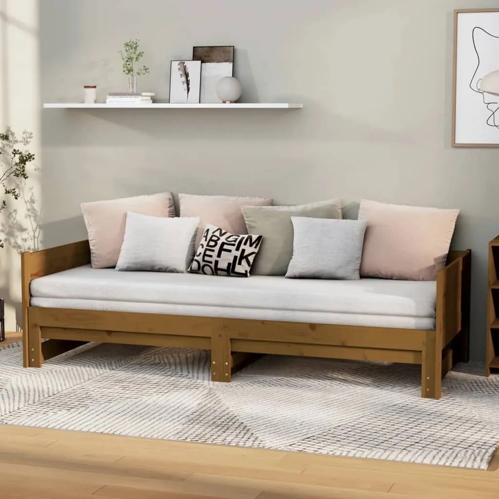 820260 vidaXL Sofá-cama de puxar 2x(80x200)cm pinho maciço castanho mel