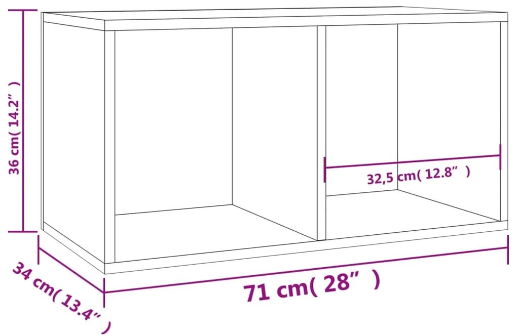 Caixa discos vinil 71x34x36cm derivados madeira carvalho sonoma