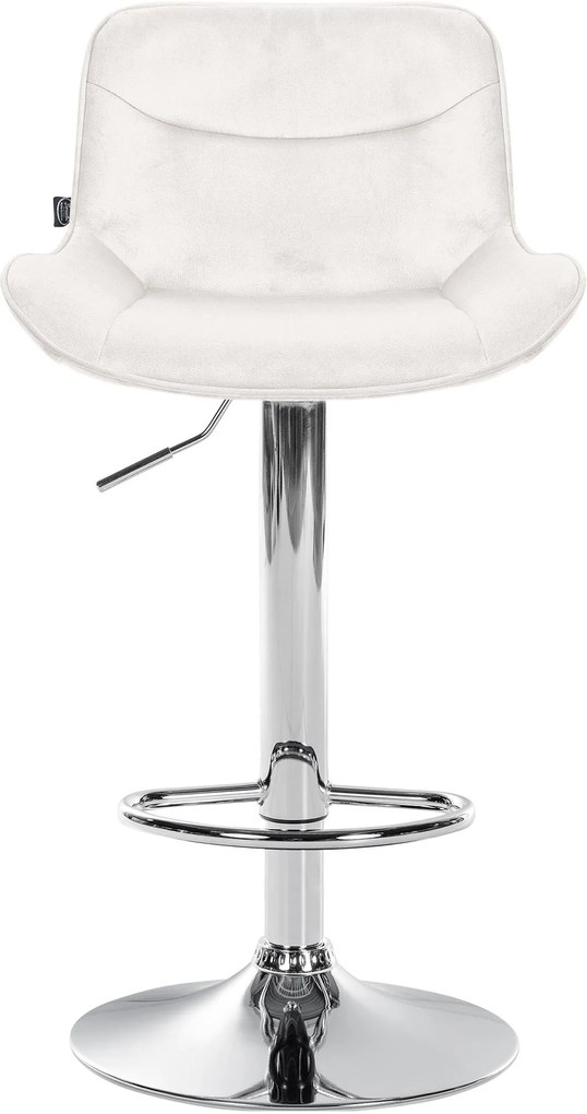 Banco alto em veludo com estrutura prateada 85-106 x 49 x 51 cm cor creme