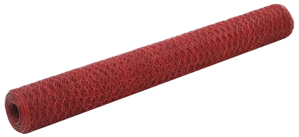 vidaXL Cerca arame galinheiro 25x1,2m aço c/ revestimento PVC vermelho