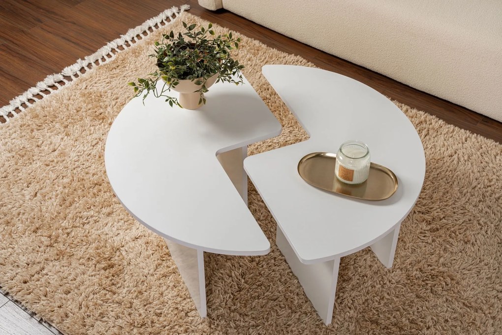 Mesa de Café Moira - Branco Natural - Ø90x41 cm