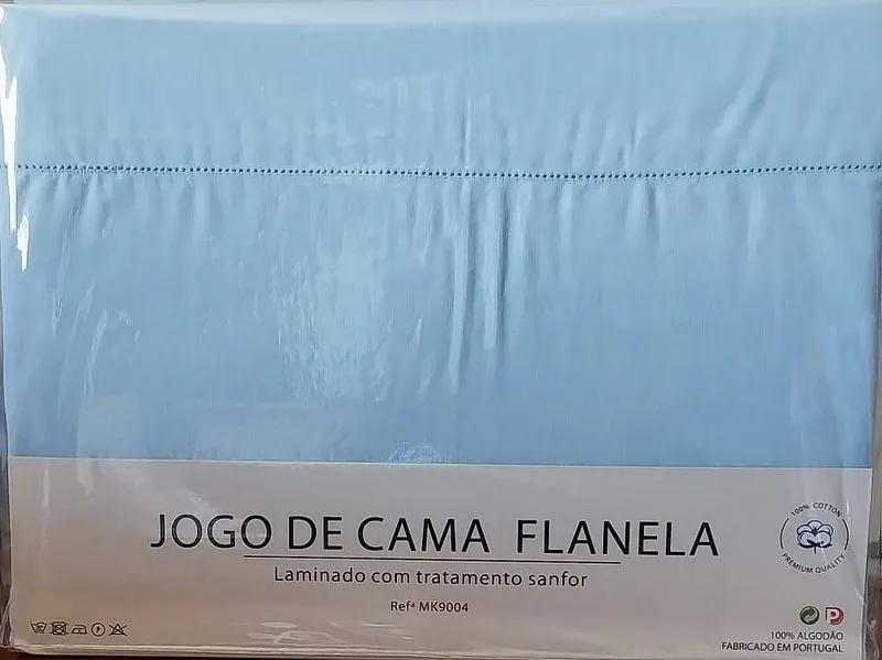 CAMA 150/160 cm - Jogo de lençóis 100% flanela azul claro: Azul Cama 150 cm - 1 lençol ajustavel 150x200+30 cm + 1 lençol superior 240x290 cm  + 2 fronhas 50x75 cm