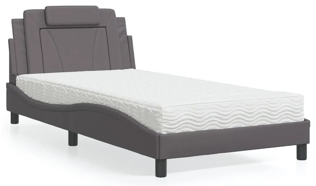 Cama com colchão 100x200 cm couro artificial cinzento