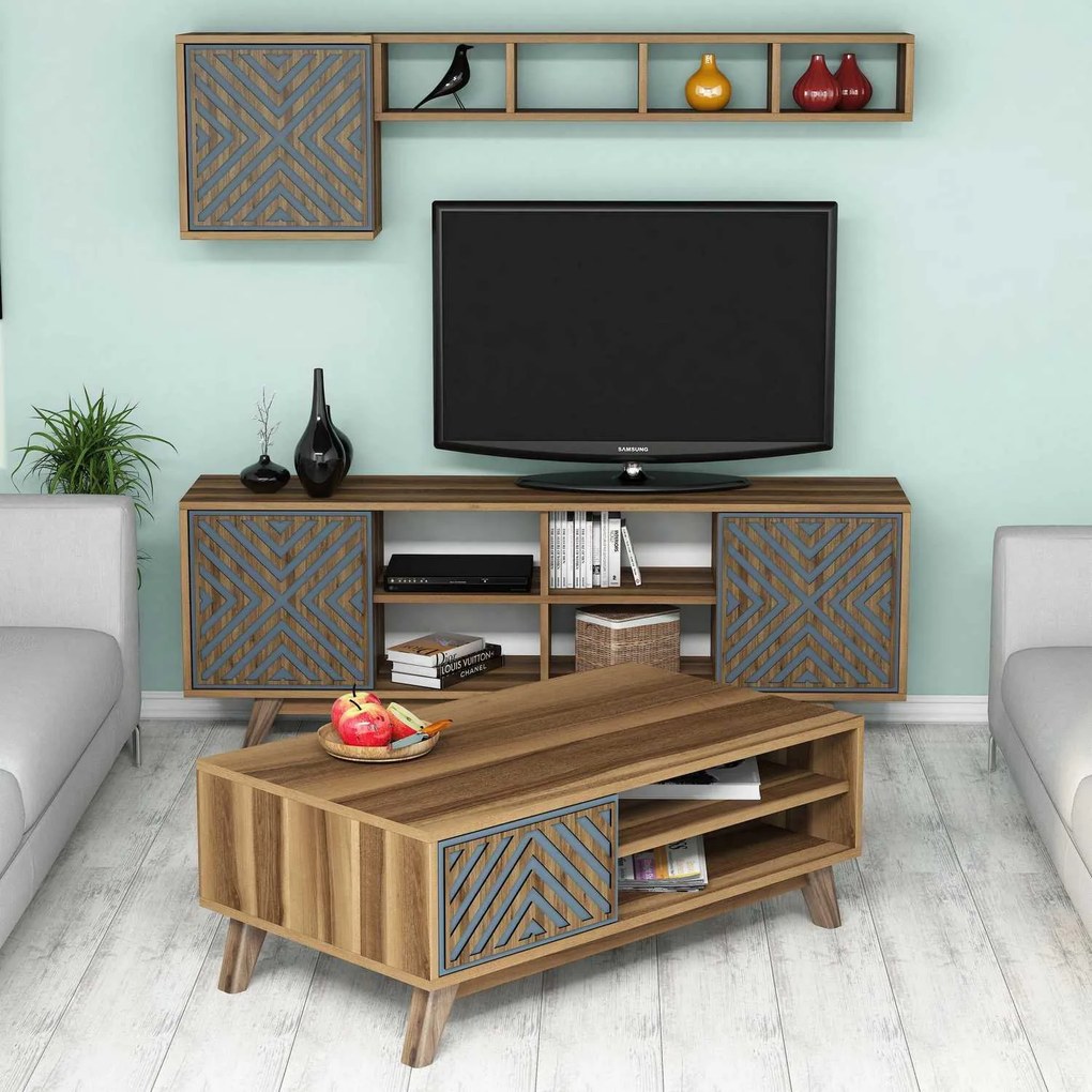 Conjunto de Mobiliário de Sala de Estar Inci – Nogueira Azul – TV: 160