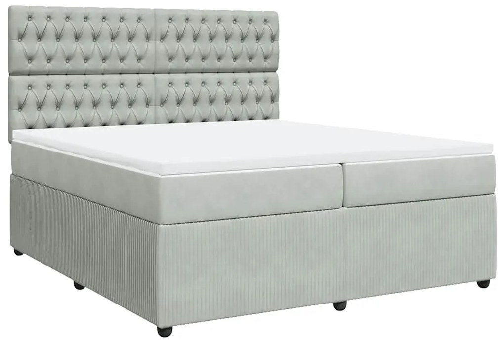 Cama com molas/colchão 200x200 cm veludo cinzento-claro