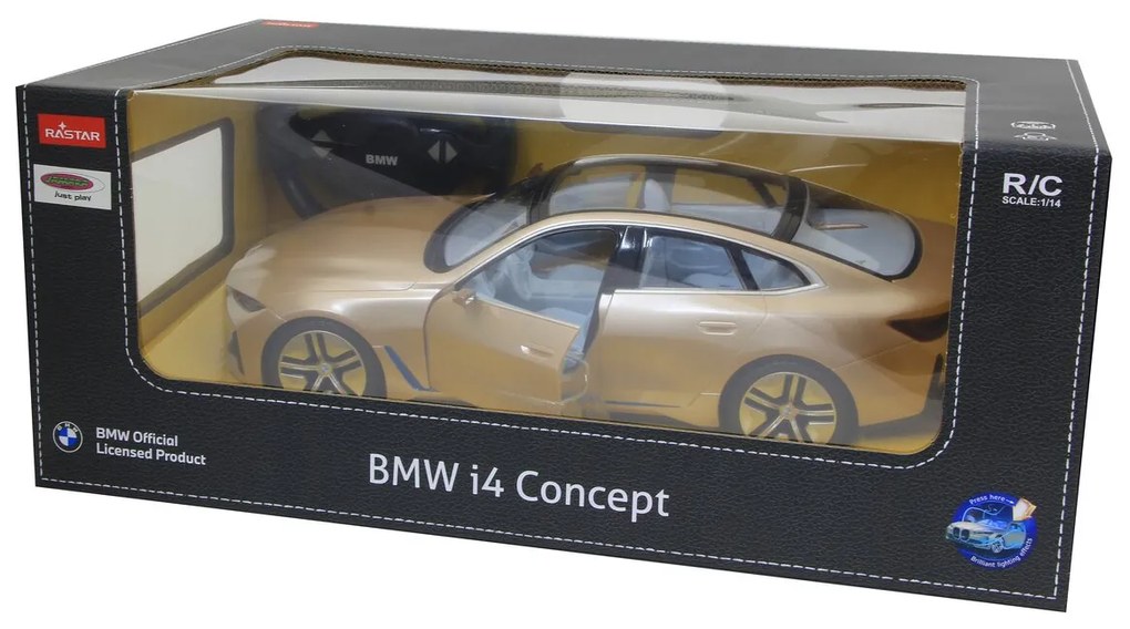 Carro telecomandado BMW i4 Concept 1:14 2,4GHz Portas Manuais Dourado