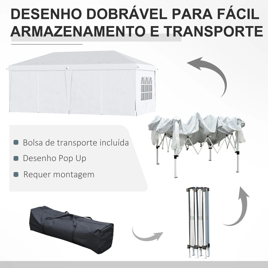 Tenda para Festas 585x295x270 cm com Paredes Laterais Amovíveis 2 Portas com Zíper 4 Janelas e Bolsa de Transporte Branco