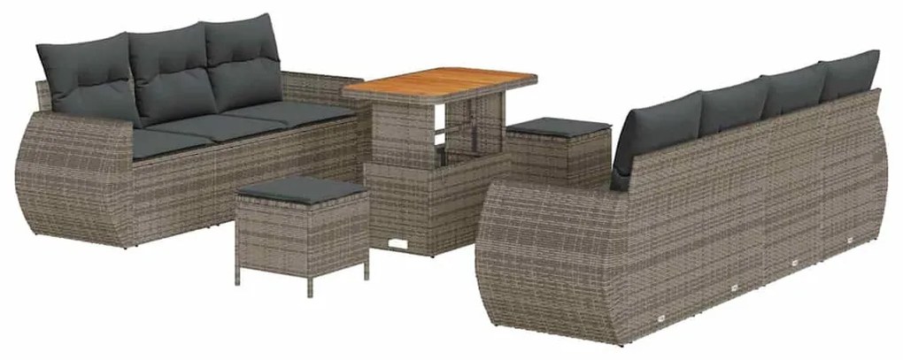Conjunto de Sofá de Jardim vidaXL de 10 Peças com Almofadas Cinza Poli