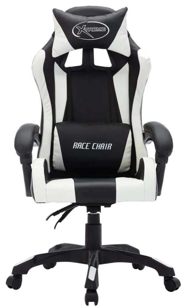 Cadeira estilo corrida luzes LED RGB couro artif. branco/preto