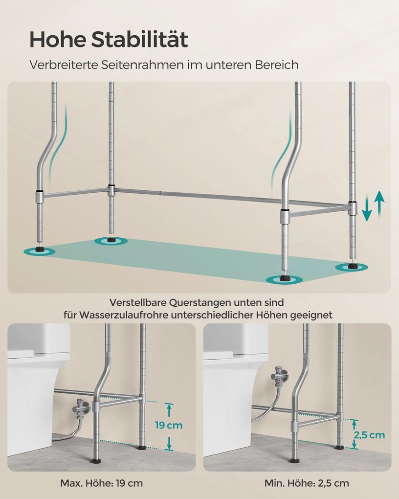 Estante de sanita, máquina lavar roupa de 4 níveis com prateleiras ajustáveis 30 x 83 x 176 cm Cinzento