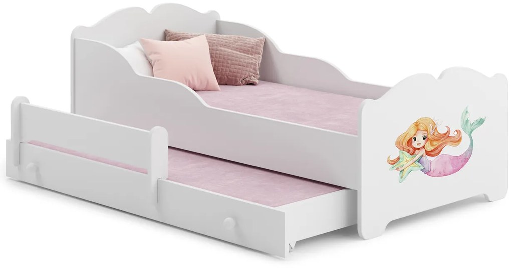 Cama infantil dupla ANNA 160x80 branca - sereia - colchão e estrado incluído