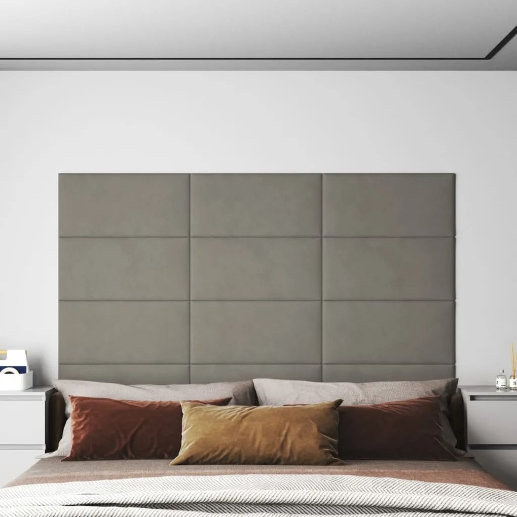 Painel de parede 12 pcs 60x30 cm veludo 2,16 m² cinzento-claro