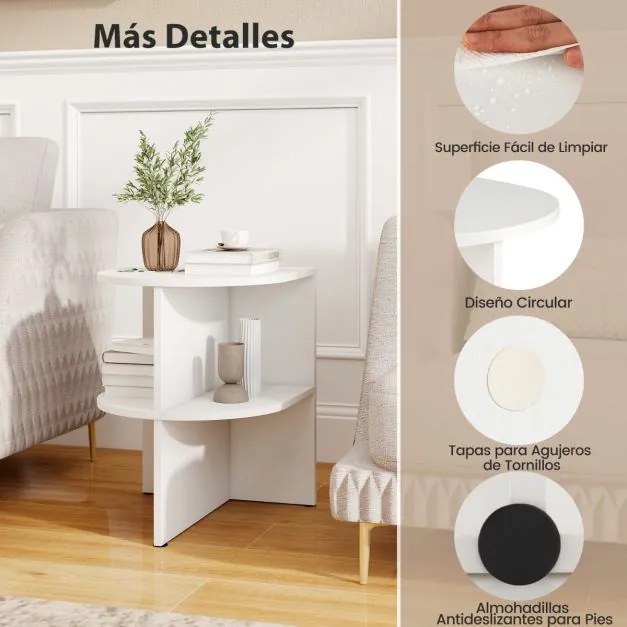 Mesa de cabeceira 38 x 38 x 48,5 cm com 2 níveis, prateleiras abertas branca