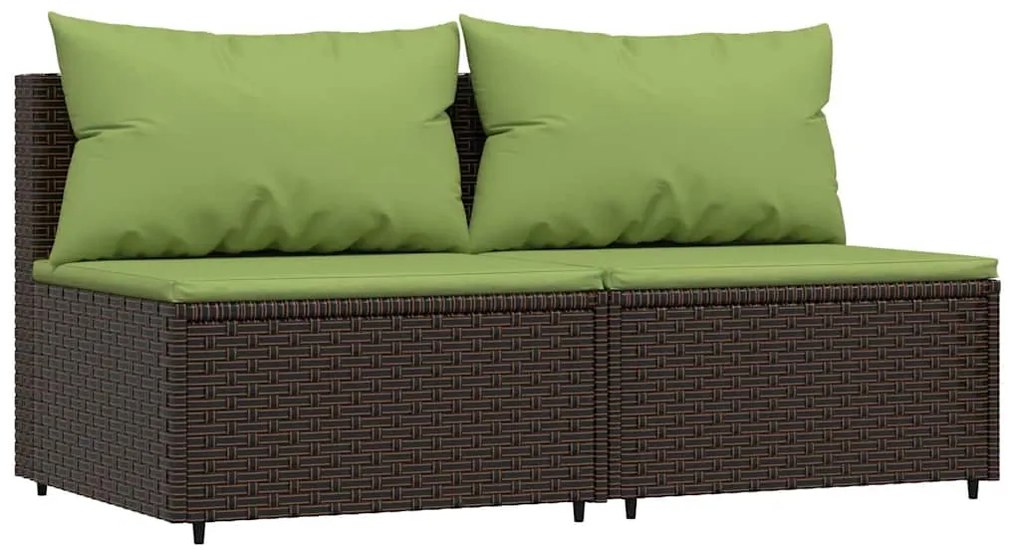 3 pcs conjunto lounge jardim c/ almofadões vime PE castanho