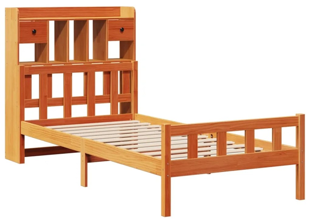 Cama com estante sem colchão 75x190cm pinho maciço castanho-mel