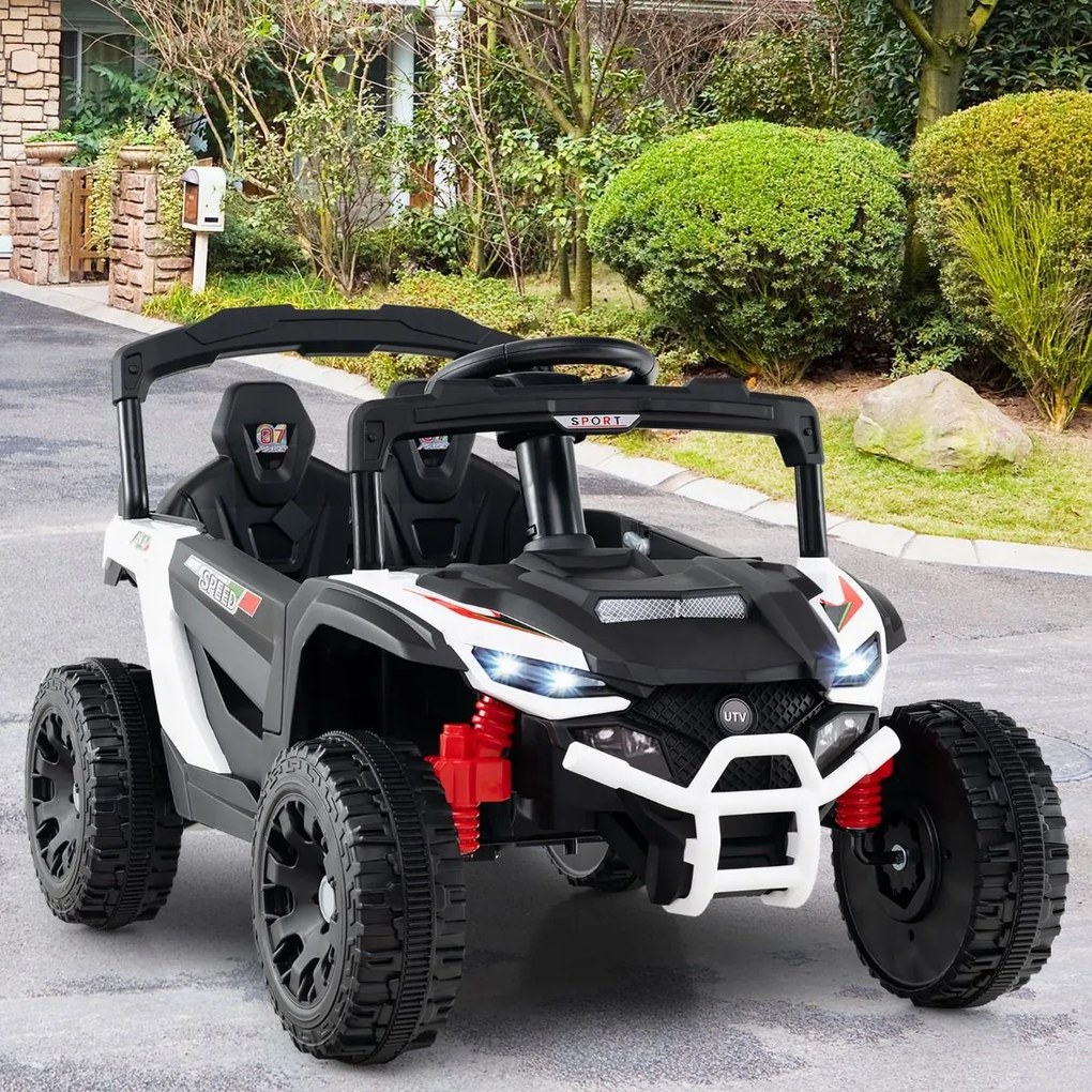 Carro elétrico infantil de 12 V, com comando à distância, 3 velocidades, luzes LED, música, buzina, veículo a bateria para crianças, Branco