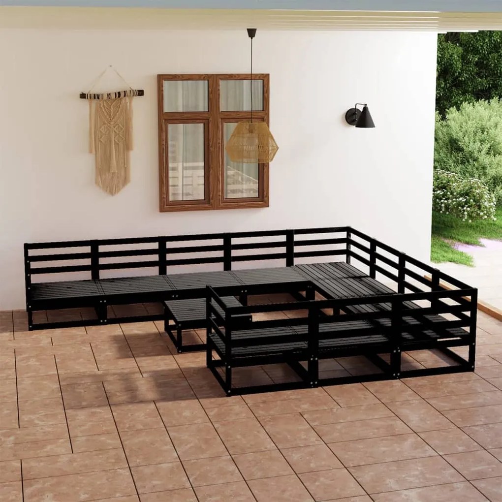 11 pcs conjunto lounge de jardim pinho maciço