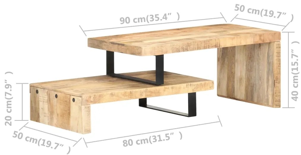 2 pcs conjunto de mesas de centro madeira de mangueira maciça