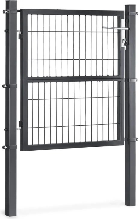 Portão de jardim com fechadura, 106 x 100 cm, em aço galvanizado cinzento