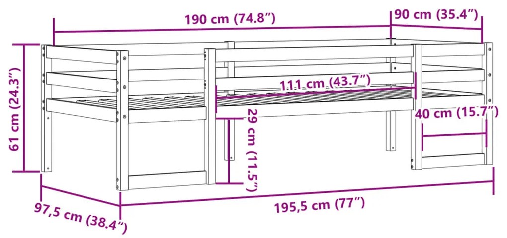 Estrutura de cama infantil 90x190 cm pinho maciço branco