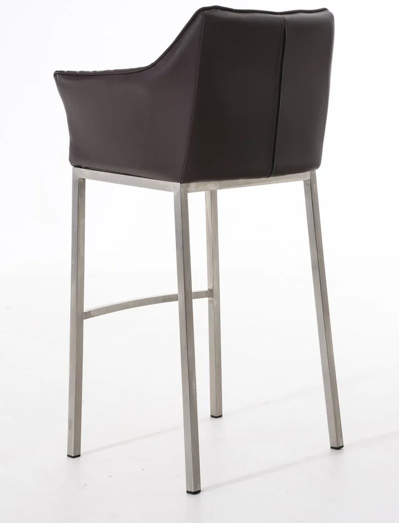 Banco de bar Damaso em couro sintético e com estrutura prateada 64 x 110 x 48 cm Castanho