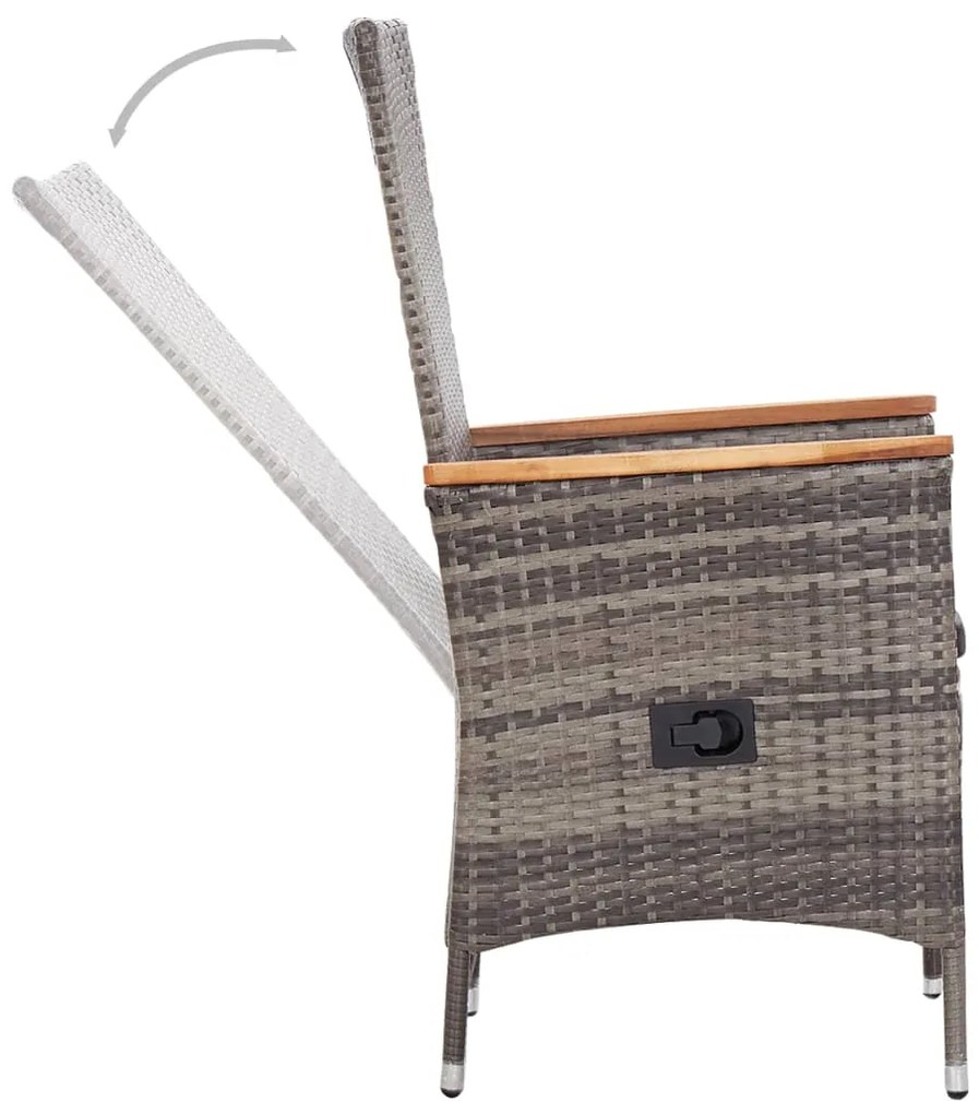 3 pcs conjunto de jantar para jardim com almofadões cinzento