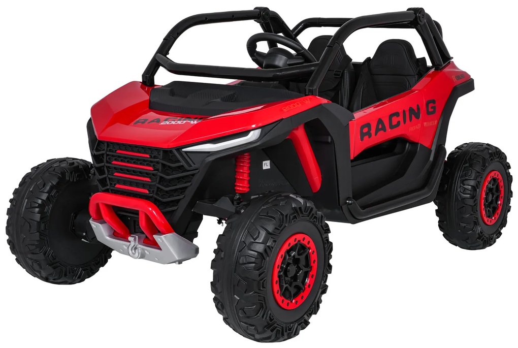 Carro elétrico para Crianças 4X4 2 Lugares 24V RACING Road 2000, Pneus Espuma EVA, Assento couro ecológico Vermelho