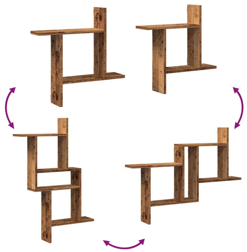 Prateleiras de parede 2 pcs derivados de madeira madeira velha