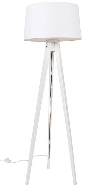 Candeeiro de pé moderno tripé branco com abajur de linho branco 45 cm - Tripod Classic Clássico / Antigo