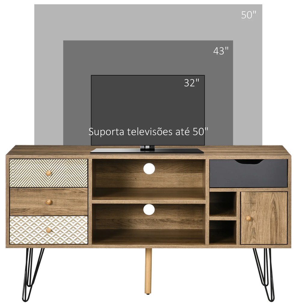 Móvel de TV com Prateleira de Armazenamento 4 Gavetas e Pés de Metal Móvel de TV para Televisores de até 50 Polegadas para Escritório 120x39x64cm Marr