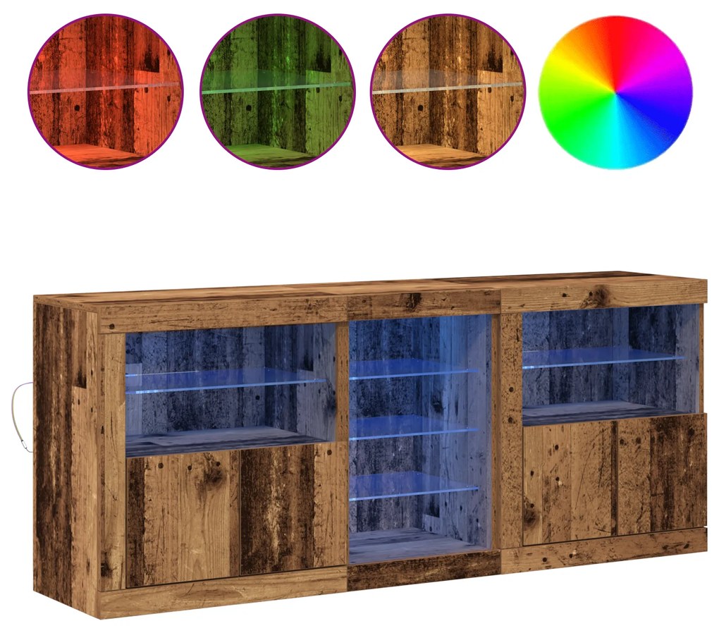 Aparador com Luzes LED Madeira Antiga 162x37x67 cm Madeira Engenharia