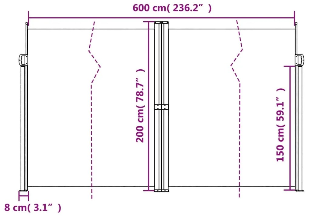 Toldo lateral retrátil 200x600 cm branco