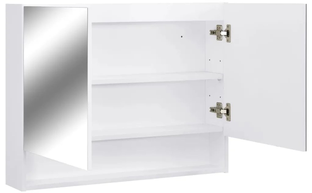 Armário espelhado casa de banho com LED 80x15x60 cm MDF branco