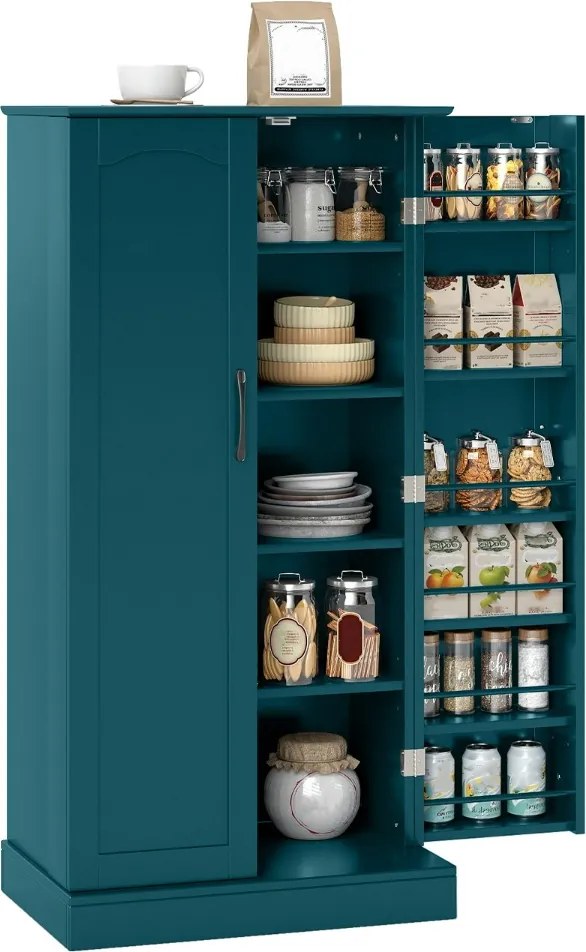 Armário de despensa cozinha 60 x 40 x 120 cm com 2 portas e 16 prateleiras Verde